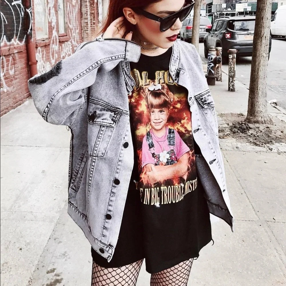 Women’s Washed Gray Oversized Jean Jacket - Picture 1 of 6